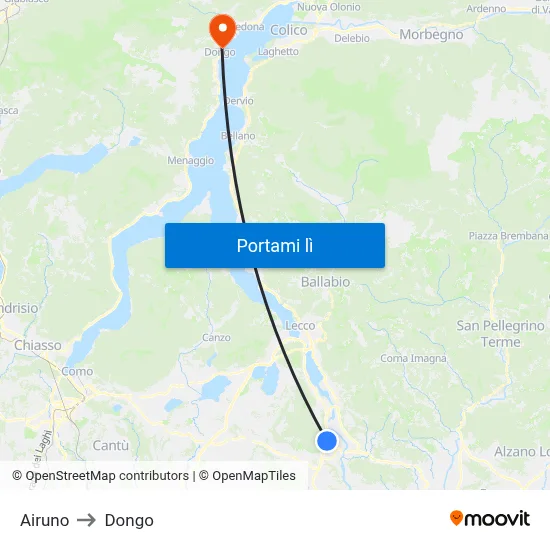 Airuno to Dongo map