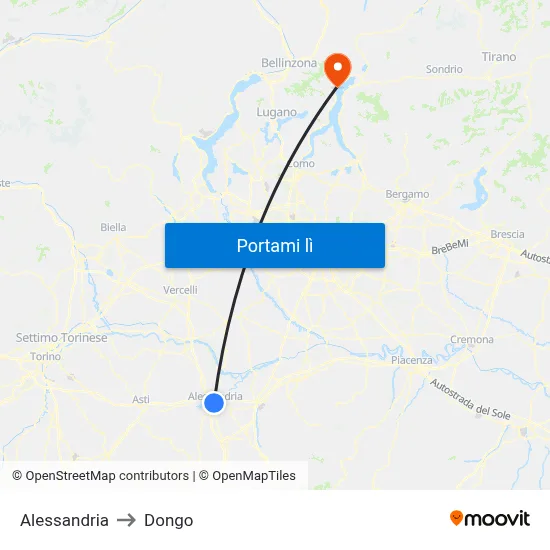 Alessandria to Dongo map