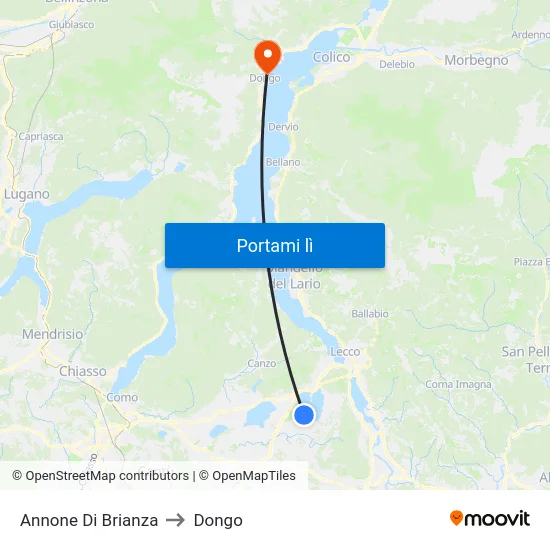 Annone Di Brianza to Dongo map