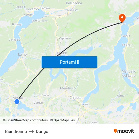 Biandronno to Dongo map