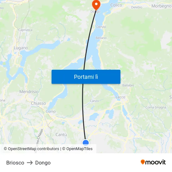 Briosco to Dongo map