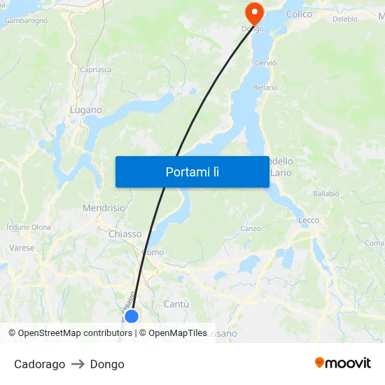 Cadorago to Dongo map