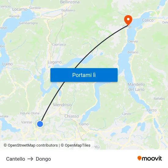 Cantello to Dongo map
