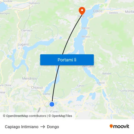 Capiago Intimiano to Dongo map