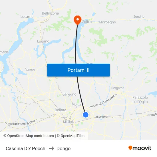 Cassina De' Pecchi to Dongo map