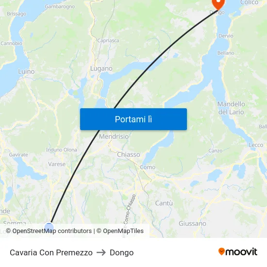 Cavaria Con Premezzo to Dongo map