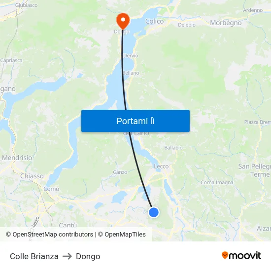 Colle Brianza to Dongo map