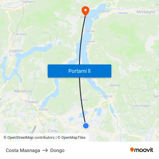 Costa Masnaga to Dongo map