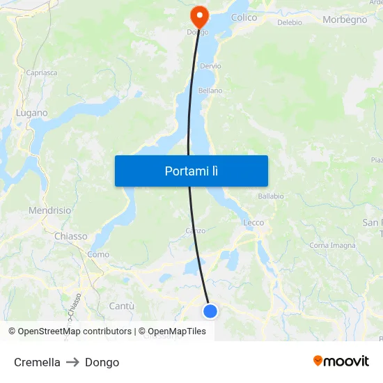 Cremella to Dongo map