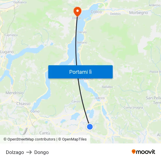 Dolzago to Dongo map