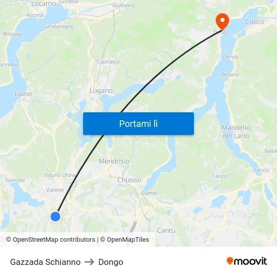 Gazzada Schianno to Dongo map