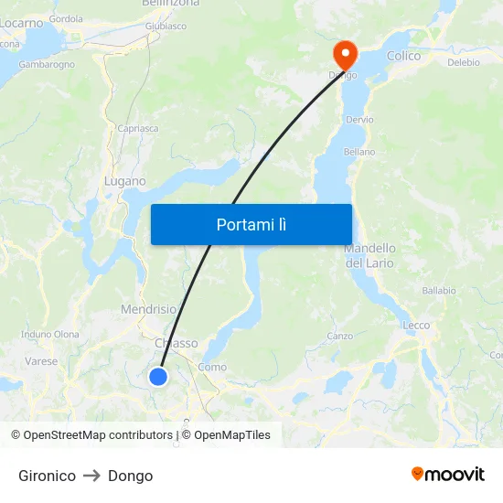 Gironico to Dongo map