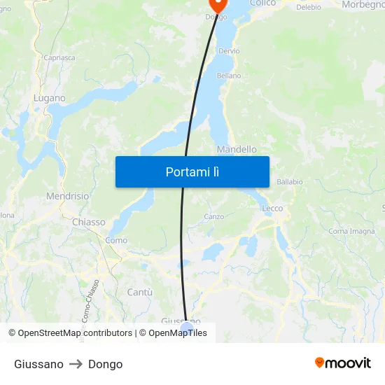 Giussano to Dongo map