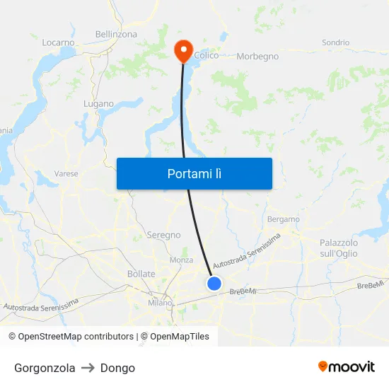 Gorgonzola to Dongo map