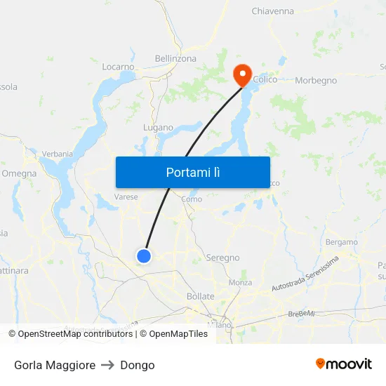 Gorla Maggiore to Dongo map