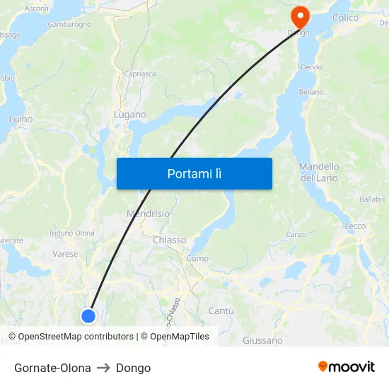Gornate-Olona to Dongo map