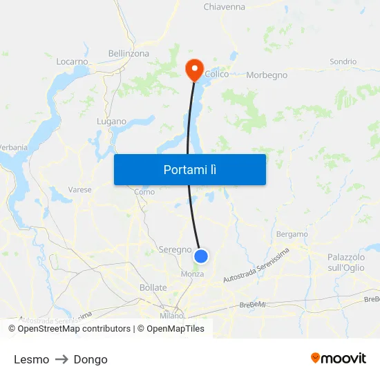 Lesmo to Dongo map