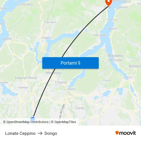 Lonate Ceppino to Dongo map