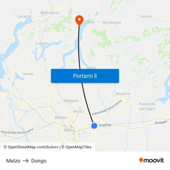 Melzo to Dongo map