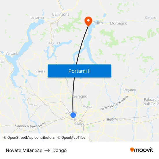 Novate Milanese to Dongo map