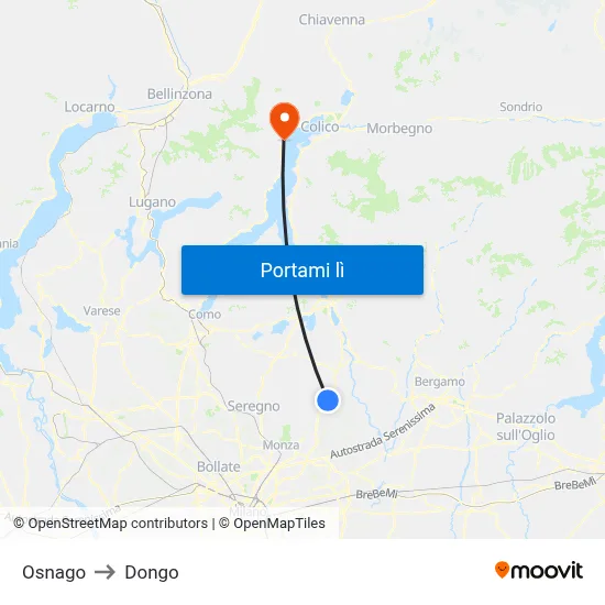 Osnago to Dongo map