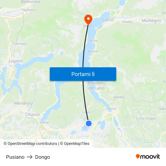 Pusiano to Dongo map