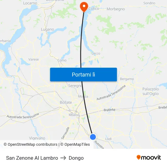 San Zenone Al Lambro to Dongo map