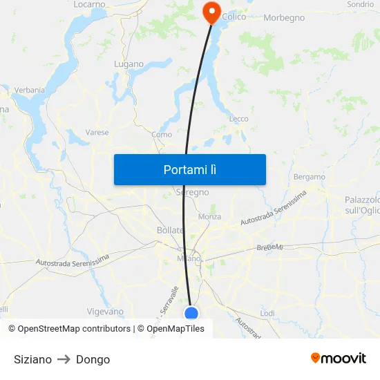 Siziano to Dongo map