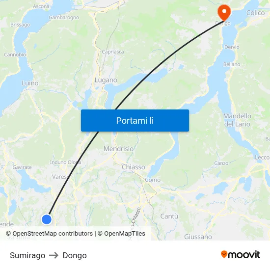 Sumirago to Dongo map