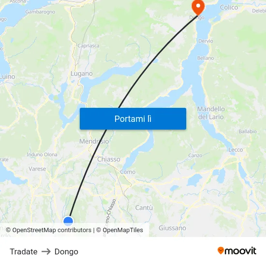 Tradate to Dongo map