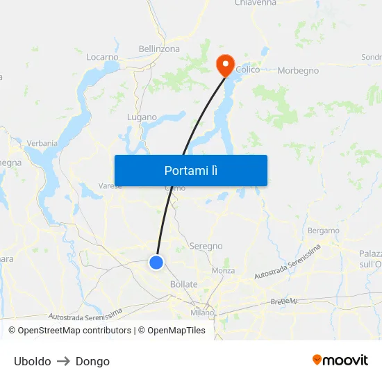 Uboldo to Dongo map