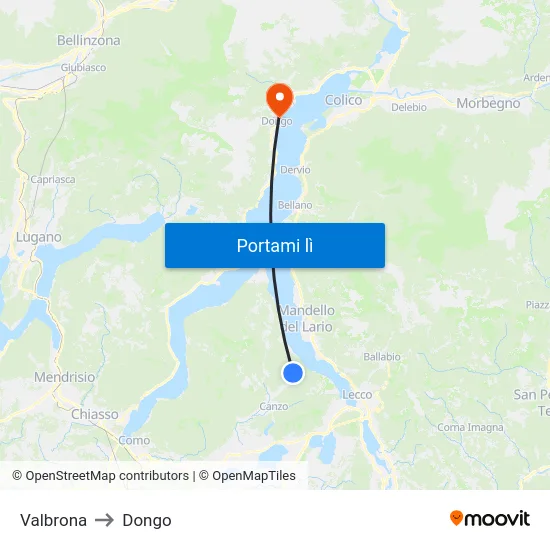Valbrona to Dongo map