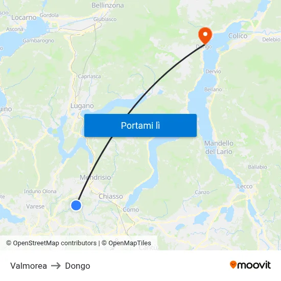 Valmorea to Dongo map