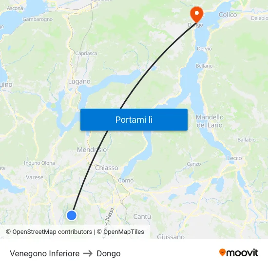 Venegono Inferiore to Dongo map