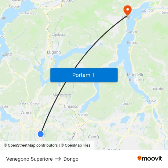 Venegono Superiore to Dongo map
