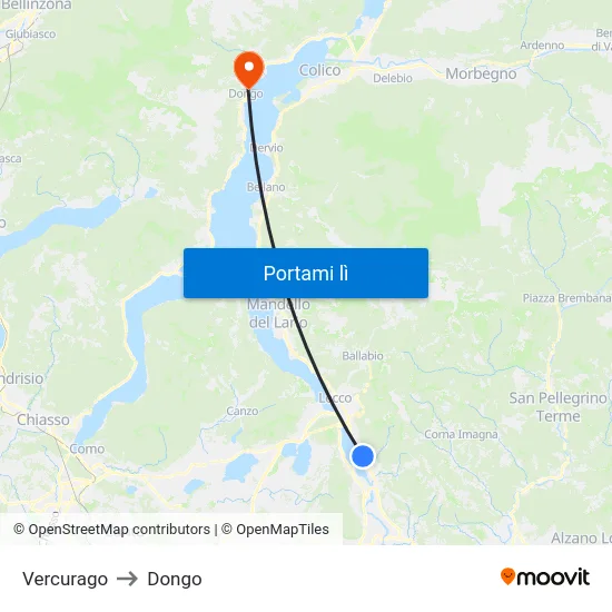 Vercurago to Dongo map