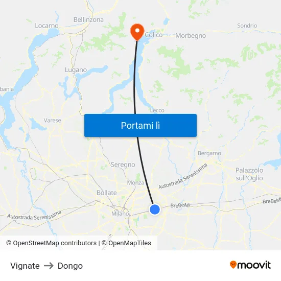 Vignate to Dongo map
