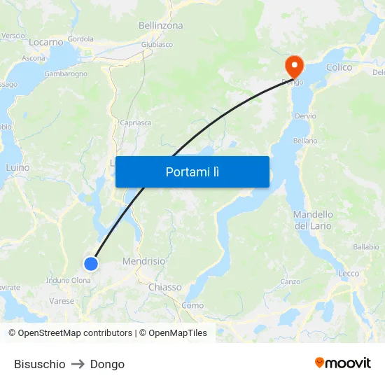 Bisuschio to Dongo map