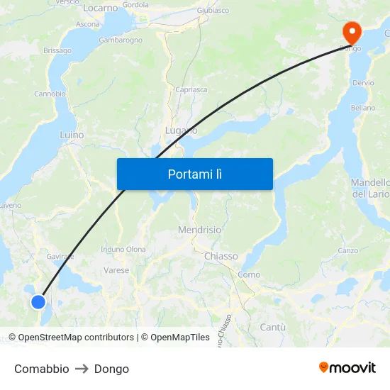 Comabbio to Dongo map