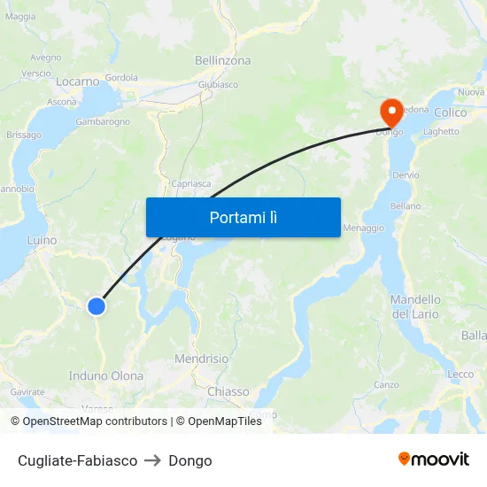 Cugliate-Fabiasco to Dongo map