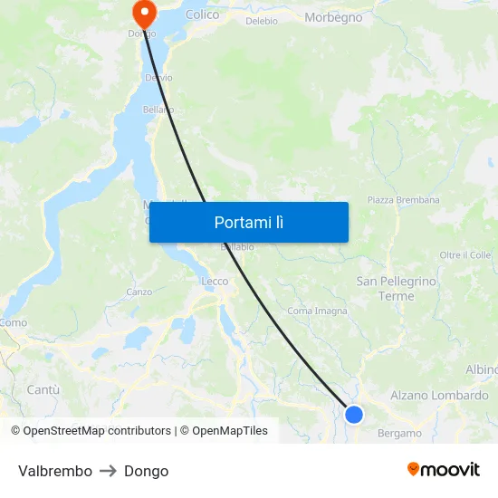 Valbrembo to Dongo map