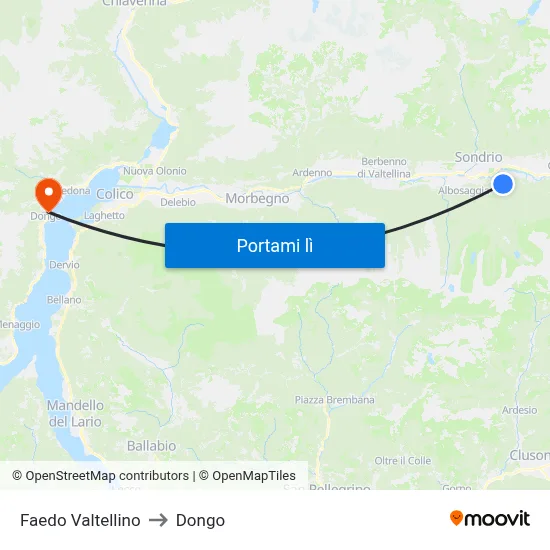 Faedo Valtellino to Dongo map
