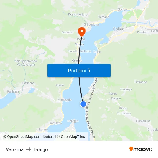 Varenna to Dongo map