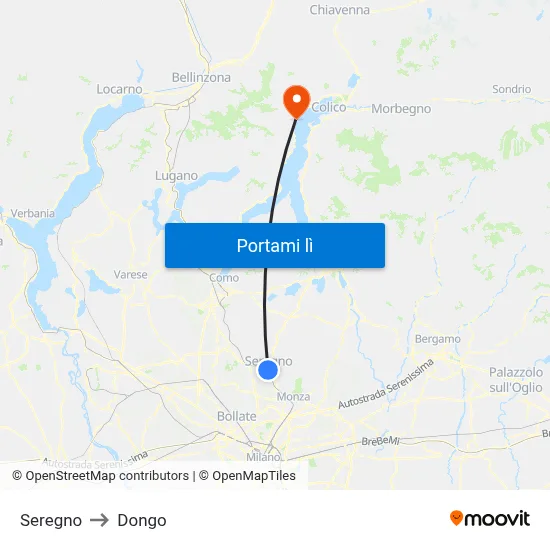 Seregno to Dongo map