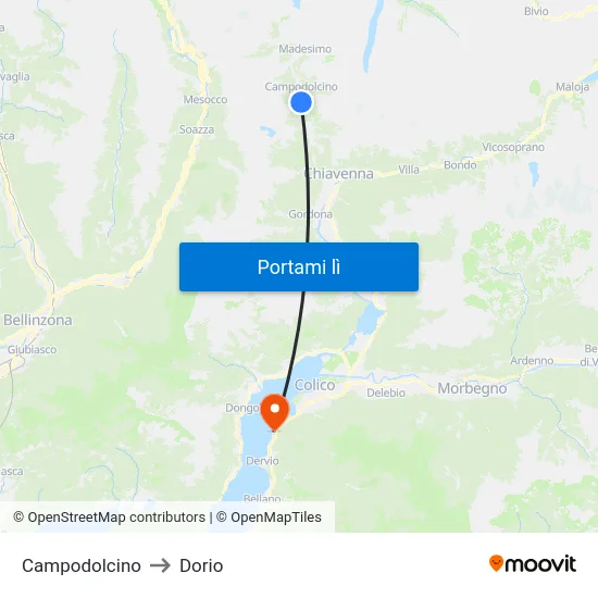 Campodolcino to Dorio map