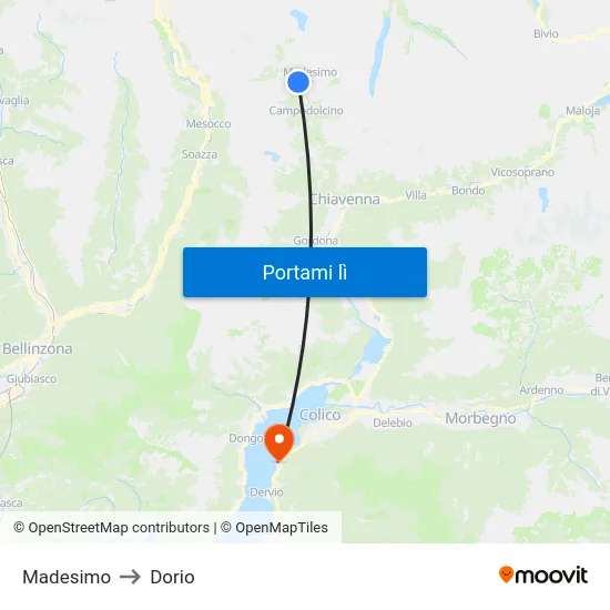 Madesimo to Dorio map