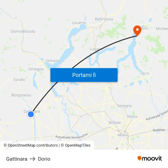 Gattinara to Dorio map