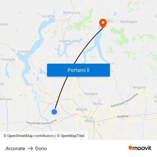 Arconate to Dorio map