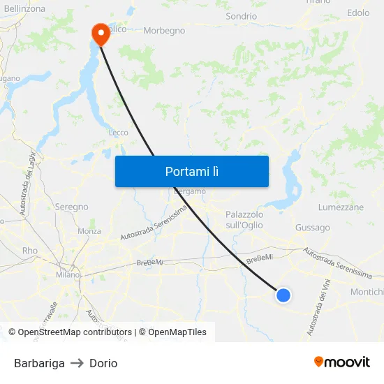 Barbariga to Dorio map