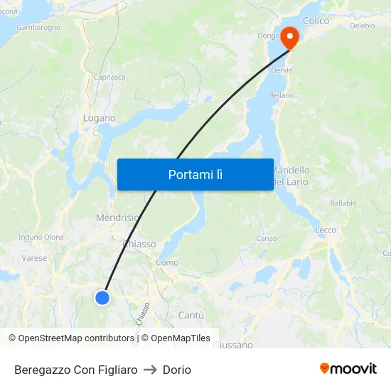 Beregazzo Con Figliaro to Dorio map